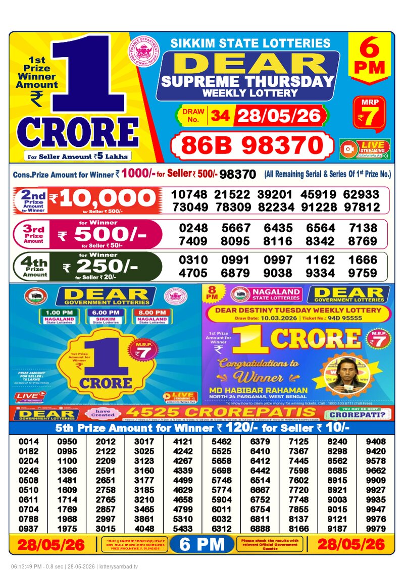 6:00 PM Lottery Result