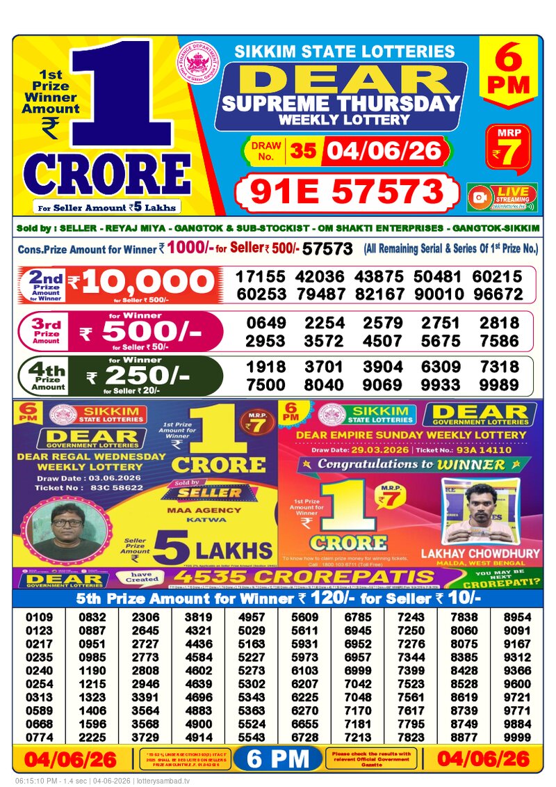 6:00 PM Lottery Result