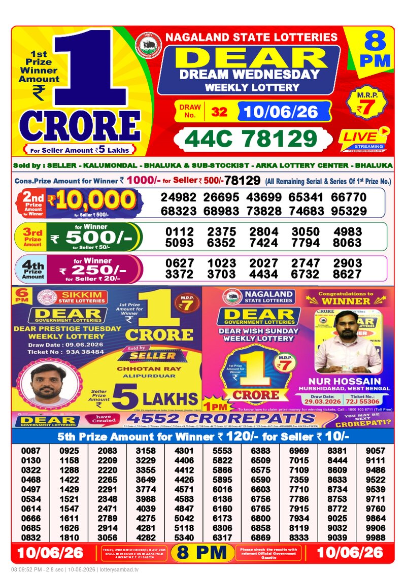 8:00 PM Lottery Result