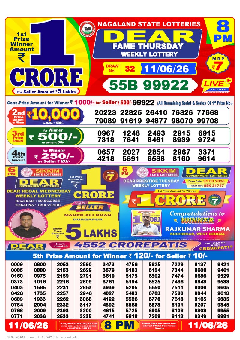 8:00 PM Lottery Result