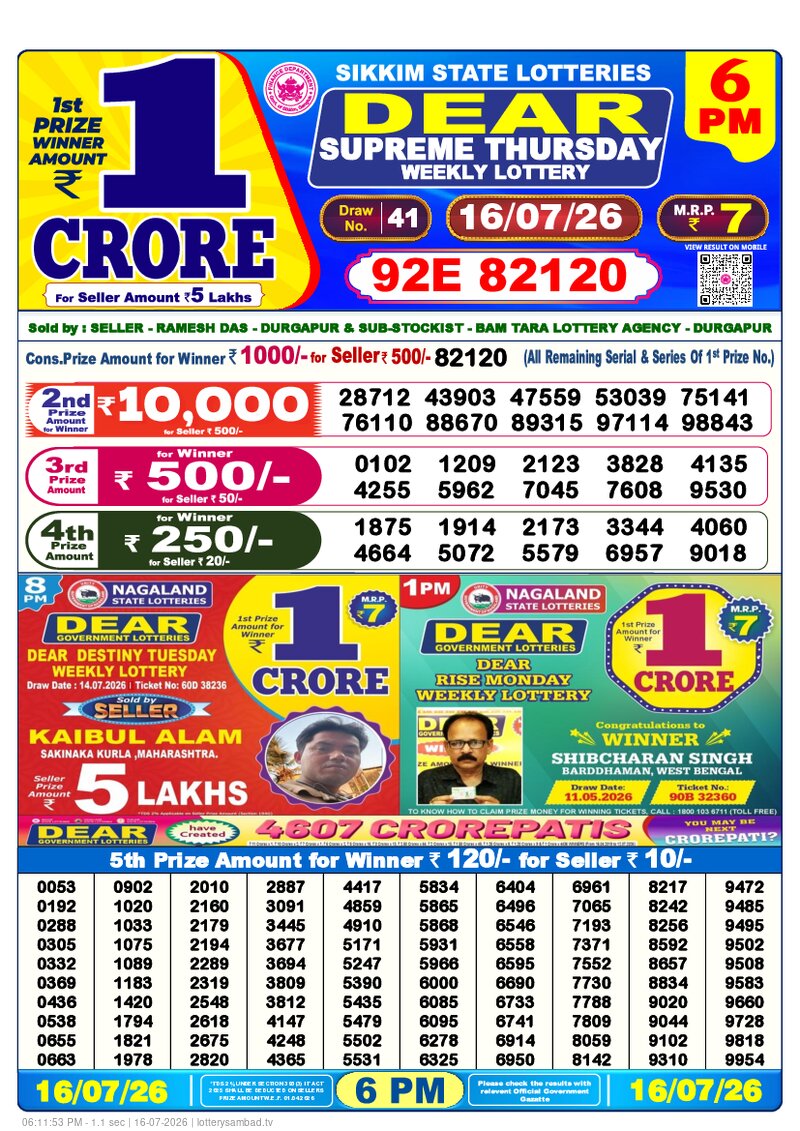 6:00 PM Lottery Result