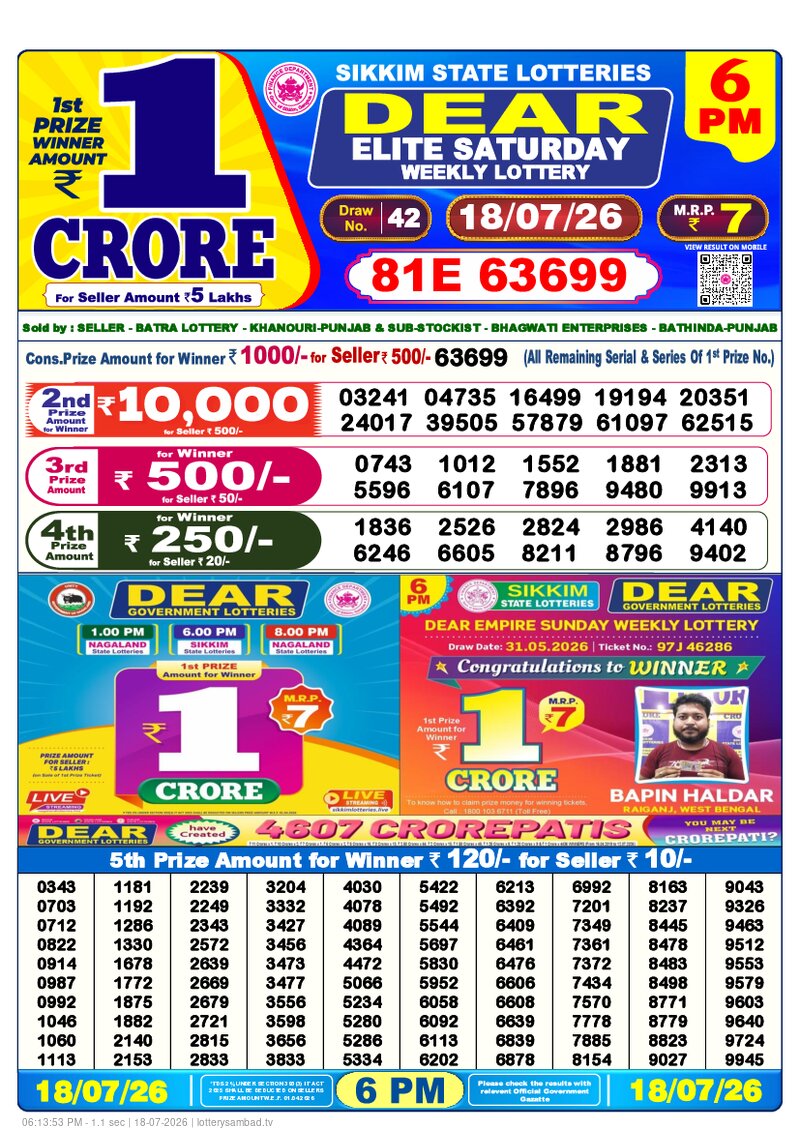 6:00 PM Lottery Result