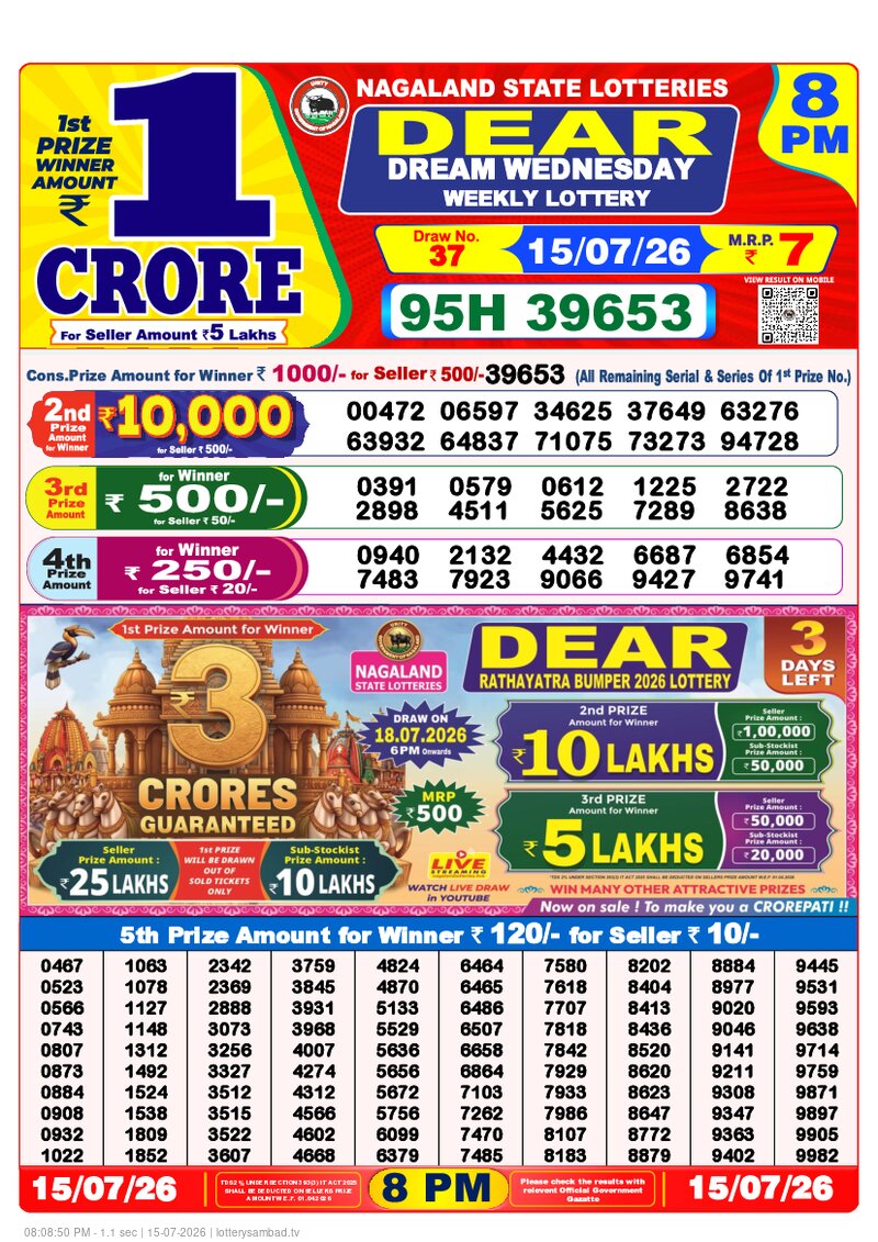 8:00 PM Lottery Result