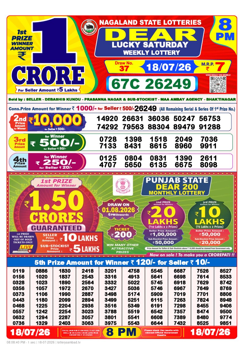 8:00 PM Lottery Result