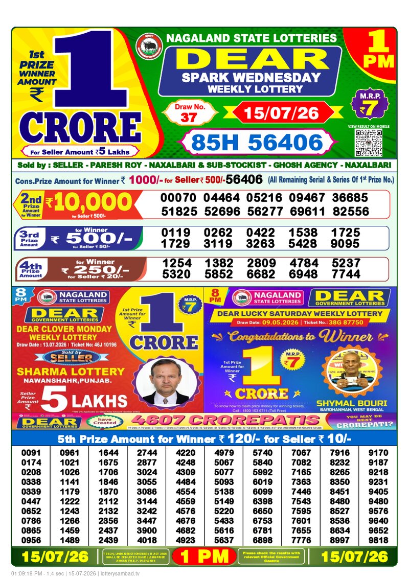 1:00 PM Lottery Result