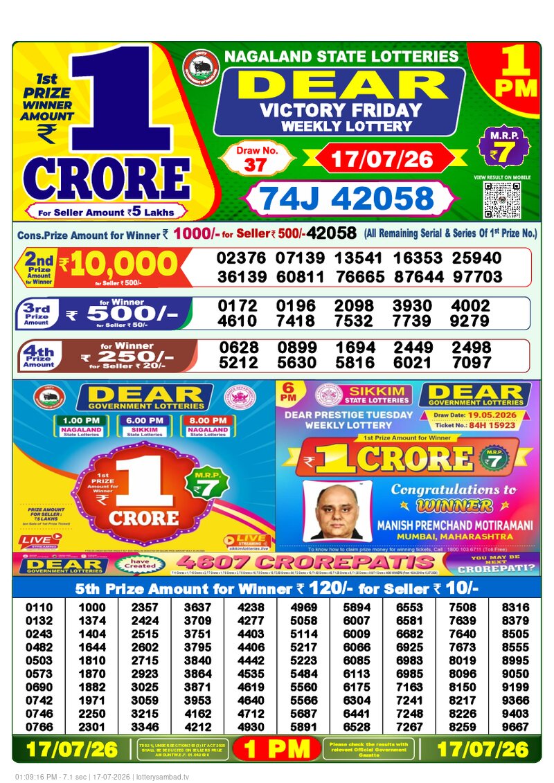 1:00 PM Lottery Result